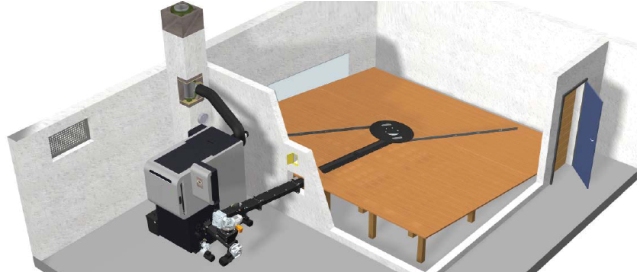 Konzept der Hackschnitzel- und Brikettaustragung mit Rührwerk